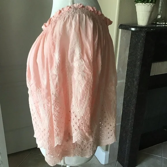 love J Off Shoulder Eyelet Blouse XLARGE Cropped Coral Pink 100% Cotton Romantic - Picture 9 of 16